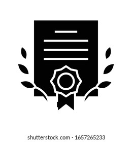 Business certification black icon, concept illustration, vector flat symbol, glyph sign.