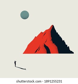 Business Challenge And Ambition Vector Concept. Businessman Looking At Mountain. Objective, Goal Symbol. Eps10 Illustration.