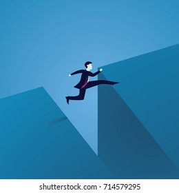 Business Challenge Concept. Businessman Jumping Over Gap