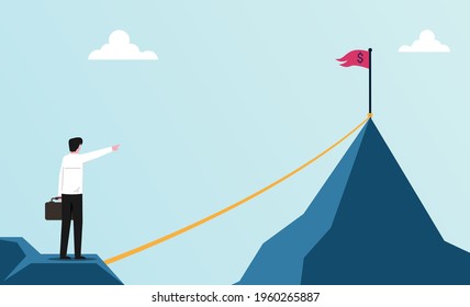 Business challenge concept. Businessman setting goal for success vector illustration.