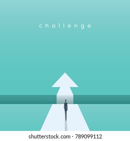Business challenge concept with businessman walking towards gap. Symbol of success, opportunity, overcoming, ambition and courage. Eps10 vector illustration.