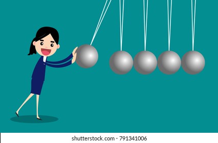 Business challenge concept with Newton cradle. vector illustration