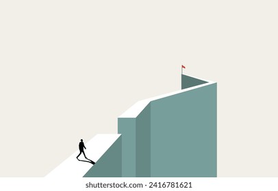 Business challenge and courage to overcome difficulty concept, businessman heading to cross broken road to destination, vector illustration.