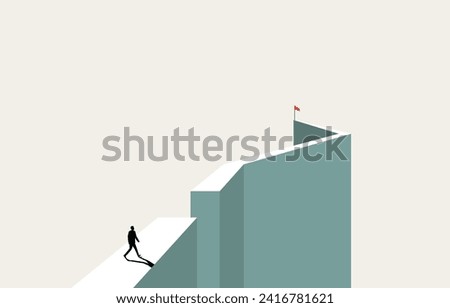 Business challenge and courage to overcome difficulty concept, businessman heading to cross broken road to destination, vector illustration.