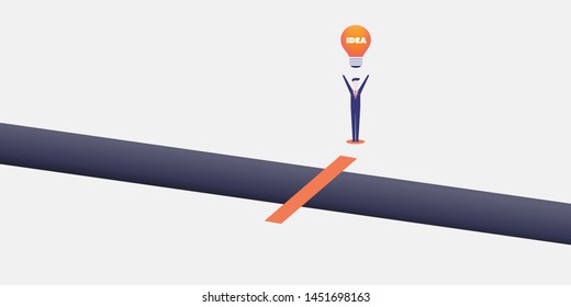 Business Challenge Design Concept - Businessman Standing in Front of a Bridge - Symbol of Ambition, Leadership, Finding Solution, Ideas - Vector illustration