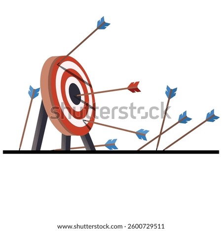 business challenge failure concept many arrows, success after many attempts. vector illustration.