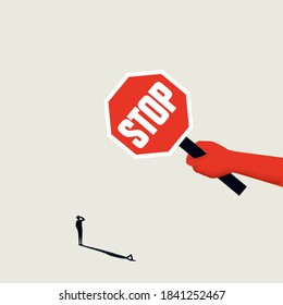 Business challenge or obstacle overcome vector concept. Stop sign, warning, caution symbol. Eps10 illustration.