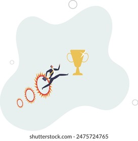 Business challenge, obstacle, risk or danger to overcome to become success, achievement or reward for work effort concept.flat illustration.