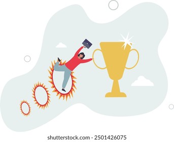 Business challenge, obstacle, risk or danger to overcome to become success, achievement or reward for work effort concept.flat design with people.