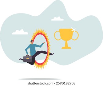 Business challenge, obstacle, risk or danger to overcome to become success, achievement or reward for work effort .business concept.flat character.