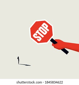 Business challenge or obstacle for woman vector concept. Stop sign as symbol of gender disrimination. Eps10 illustration.