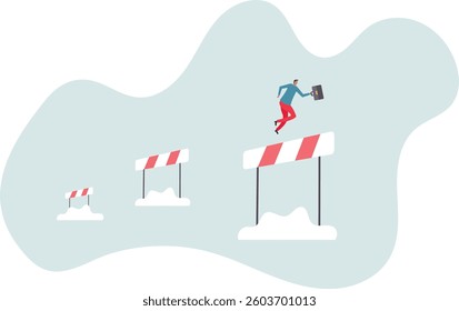 Business challenge, overcome difficulty or obstacle to achieve business success, effort, skill or aspiration to solve problem.character for design.