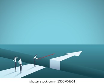 Business Challenge Overcome And Finding Solutions Vector Concept. Woman Building Bridge Over Gap. Symbol Of Creative Teamwork, Innovation, Success And Achievement. Eps10 Vector Illustration.