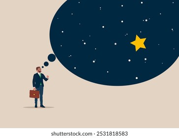 Business challenge overcome vector concept. Businessman daydreaming of clever solution, ambition and opportunity. Flat vector illustration