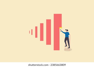 Business challenge, revenue rebound and recover from economic crisis or earning and profit growth jump from bottom concept, strong businessman jumping from trampoline back to top of growing bar graph