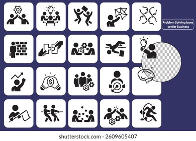 business challenge solution icon set vector success plan goal idea team work task win strategy leader project vision mission market finance profit growth focus time deal smart step target value