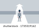 Business challenge and solution vector concept with businessman standing over big gap. Symbol of overcoming obstacles, strategy, analysis, creativity. vector illustration.