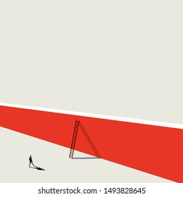 Business challenge and solution vector concept with businessman walking to ladder over the wall. Symbol of overcoming problems, success, opportunity. Eps10 illustration.