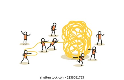 Business challenge vector achievement work progress. Tangle tangled conceptual abstract strategy teamwork people illustration. Solution clew ball career background. Searching motivation metaphor