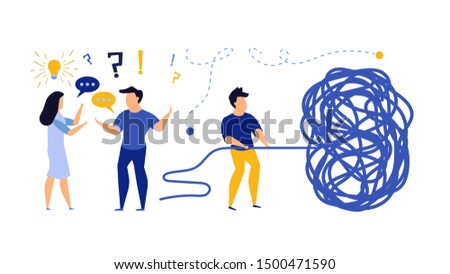 Business challenge vector achievement work progress. Tangle tangled conceptual abstract strategy teamwork people illustration. Solution clew ball career background. Searching motivation metaphor