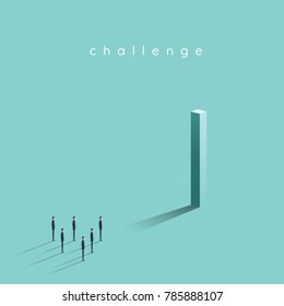 Business challenge vector concept with businessman looking at high pillar. Business symbol of ambition, goals, motivation. Eps10 vector illustration.