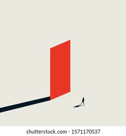 Business challenge vector concept with fearless businessman walking towards wall. Symbol of overcoming obstacles. Ambitious visionary, leader background.