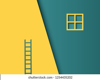 Business challenge vector concept with misplaced ladder. Modern paper cutout vector style. Symbol of hard work, effort, ambition and motivation. Eps10 vector illustration.