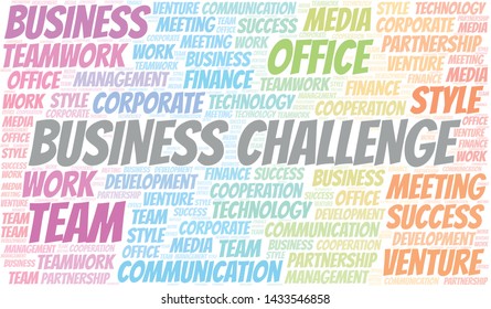 Business Challenge word cloud. Collage made with text only.