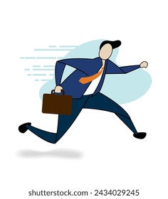 Business Challenges and Competition Effort to win leads to success. Business concept, businessman running fast with effort until the finish line. Vector illustration in flat design.