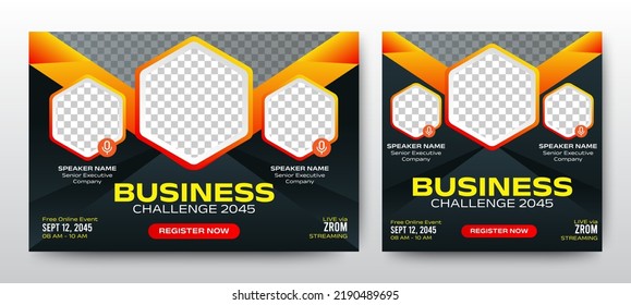 Business Challenges live webinar banner invitation and social media post template. Business webinar invitation design. Vector EPS 10