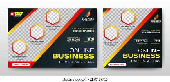 Business Challenges live webinar banner invitation and social media post template. Business webinar invitation design. Vector EPS 10