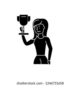 Business champion black icon, vector sign on isolated background. Business champion concept symbol, illustration 