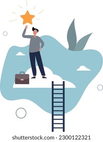 Business champion succeed to get reward, winning star employee, career path or dream job concept.flat vector illustration.