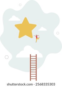 Business champion succeed to get reward, winning star employee, career path or dream job concept.flat characters.