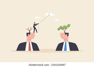 Business change or change investment portfolios change management or the transition to a more innovative company.

Businessman hung rope across the gap big head to find new investment opportunities.