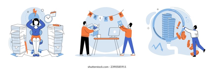 Business chaos. Vector illustration. Creating supportive and collaborative work culture chelp alleviate stress and improve well-being Seeking professional help and implementing stress management