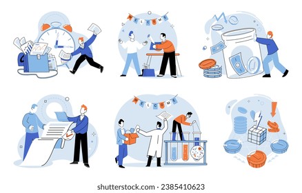 Business chaos. Vector illustration. The business chaos metaphor serves as reminder importance maintaining healthy work-life balance Taking breaks and practicing self-care are essential in managing