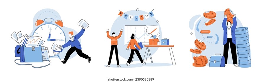 Business chaos. Vector illustration. The business chaos metaphor illustrates challenges and difficulties encountered in disorganized and stressful work setting Problems arise, causing stress