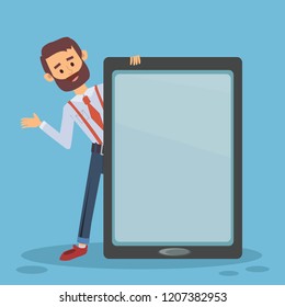 business character with a big tablet