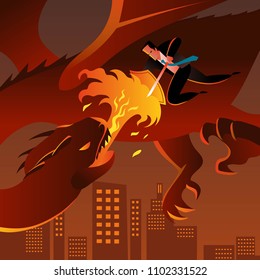 Business Character Fighting a Dragon