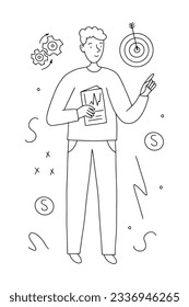 Business character with an idea in doodle style. Vector illustration for your design