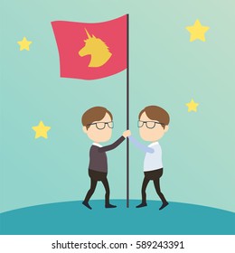 Business Character Illustration. Launching A Unicorn Startup