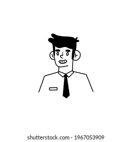 Business character. Man in shirt and tie. Half body. Outline cartoon illustration