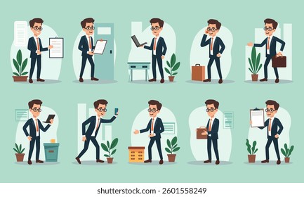 Business character office different poses illustration set