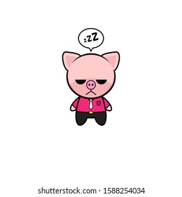 Business Character Pig with Sleeping Eye