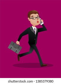 Business character running. Businessman run. Manager holding briefcase