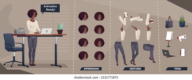 Business Character Set For Animation With Black Woman Illustration