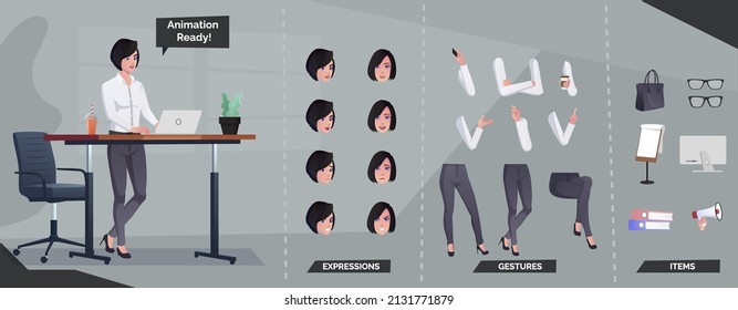 Business Character Set For animation Woman Working on Laptop Illustration