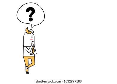 Business character standing and think about question, vector illustration for graphic, flat design style minimal