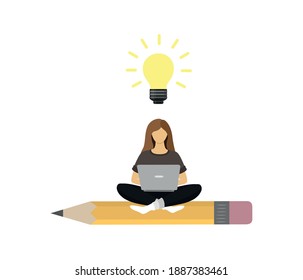 Business character working in office creating new business idea. Concept of idea. Flat vector illustration.
